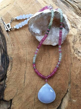 Load image into Gallery viewer, Pink Sapphire Necklace | Green Sapphire | Periwinkle Chalcedony | Ombre Necklace | Gemstone | Bohemian