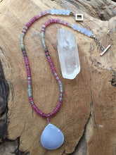 Load image into Gallery viewer, Pink Sapphire Necklace | Green Sapphire | Periwinkle Chalcedony | Ombre Necklace | Gemstone | Bohemian