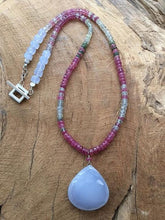 Load image into Gallery viewer, Pink Sapphire Necklace | Green Sapphire | Periwinkle Chalcedony | Ombre Necklace | Gemstone | Bohemian