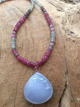 Load image into Gallery viewer, Pink Sapphire Necklace | Green Sapphire | Periwinkle Chalcedony | Ombre Necklace | Gemstone | Bohemian
