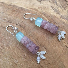Load image into Gallery viewer, Strawberry Quartz Earrings | Aqua Chalcedony Earrings | Moonstone Earrings | Bohemian Earrings | Gemstone Earrings