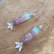 Load image into Gallery viewer, Strawberry Quartz Earrings | Aqua Chalcedony Earrings | Moonstone Earrings | Bohemian Earrings | Gemstone Earrings