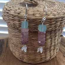 Load image into Gallery viewer, Strawberry Quartz Earrings | Aqua Chalcedony Earrings | Moonstone Earrings | Bohemian Earrings | Gemstone Earrings