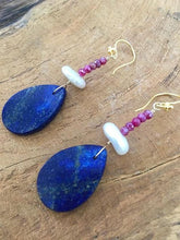 Load image into Gallery viewer, Lapis Lazuli Earrings | Mystic Berry Moonstone | Freshwater Pearl | 24K Gold Vermeil | Gemstone | Bohemian