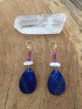 Load image into Gallery viewer, Lapis Lazuli Earrings | Mystic Berry Moonstone | Freshwater Pearl | 24K Gold Vermeil | Gemstone | Bohemian