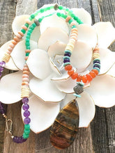 Load image into Gallery viewer, Tigers Eye Necklace | Pave Diamond | Peruvian Pink Opal | Chrysoprase | Amethyst | Carnelian | Turquoise | Bohemian