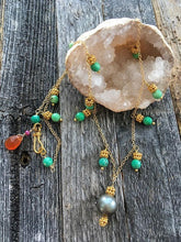 Load image into Gallery viewer, Black Tahitian Pearl Necklace | Chrysoprase | Carnelian | Mystic Berry Moonstone | 24K Gold Vermeil | Gemstone
