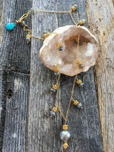 Load image into Gallery viewer, Black Tahitian Pearl Necklace | Labradorite | Turquoise | 24K Gold Vermeil | Bohemian | Gemstone