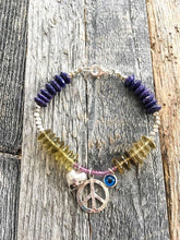Load image into Gallery viewer, Peace And Love Bracelet | Evil Eye Bracelet | Thai Karen Hill Tribe Silver | Lapis Lazuli | Lemon Quartz