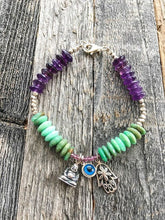 Load image into Gallery viewer, Buddha Bracelet | Evil Eye Bracelet | Hamsa Bracelet | Chrysoprase Bracelet | Amethyst Bracelet | Thai Hill Tribe Silver Bracelet