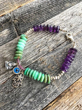 Load image into Gallery viewer, Buddha Bracelet | Evil Eye Bracelet | Hamsa Bracelet | Chrysoprase Bracelet | Amethyst Bracelet | Thai Hill Tribe Silver Bracelet