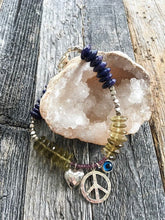 Load image into Gallery viewer, Peace And Love Bracelet | Evil Eye Bracelet | Thai Karen Hill Tribe Silver | Lapis Lazuli | Lemon Quartz