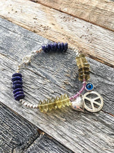 Load image into Gallery viewer, Peace And Love Bracelet | Evil Eye Bracelet | Thai Karen Hill Tribe Silver | Lapis Lazuli | Lemon Quartz