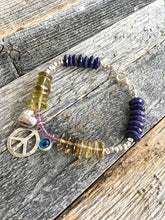 Load image into Gallery viewer, Peace And Love Bracelet | Evil Eye Bracelet | Thai Karen Hill Tribe Silver | Lapis Lazuli | Lemon Quartz