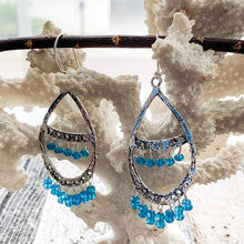 Load image into Gallery viewer, Apatite Chandelier Earrings | Sterling Silver | Artisan | Bohemian Beach Style | Blue Gemstones