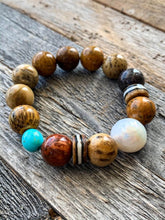Load image into Gallery viewer, Baroque Freshwater Pearl Bracelet | Australian Jasper | Kingman Turquoise | African Trade Beads | Stack Bracelet
