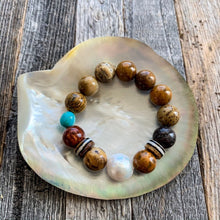 Load image into Gallery viewer, Baroque Freshwater Pearl Bracelet | Australian Jasper | Kingman Turquoise | African Trade Beads | Stack Bracelet