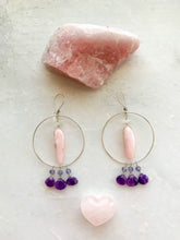 Load image into Gallery viewer, Pink Opal Hoop Earrings | Amethyst | Mystic Chalcedony | Moonstone | Sterling Silver | Gemstone | Bohemian