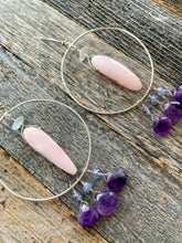 Load image into Gallery viewer, Pink Opal Hoop Earrings | Amethyst | Mystic Chalcedony | Moonstone | Sterling Silver | Gemstone | Bohemian