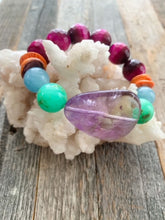 Load image into Gallery viewer, Amethyst Bracelet | Chrysoprase | Aquamarine | Magenta Tigers Eye | Spiny Oyster Shell | Beach Chic