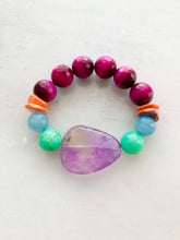 Load image into Gallery viewer, Amethyst Bracelet | Chrysoprase | Aquamarine | Magenta Tigers Eye | Spiny Oyster Shell | Beach Chic