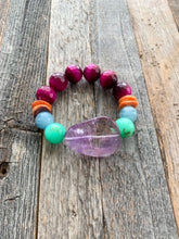 Load image into Gallery viewer, Amethyst Bracelet | Chrysoprase | Aquamarine | Magenta Tigers Eye | Spiny Oyster Shell | Beach Chic