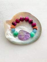 Load image into Gallery viewer, Amethyst Bracelet | Chrysoprase | Aquamarine | Magenta Tigers Eye | Spiny Oyster Shell | Beach Chic