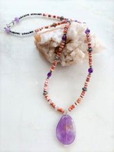 Load image into Gallery viewer, Spiny Oyster Shell Necklace | Amethyst | Mystic Labradorite | Moonstone | Jasper | Beaded Necklace | Beach Chic