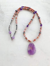 Load image into Gallery viewer, Spiny Oyster Shell Necklace | Amethyst | Mystic Labradorite | Moonstone | Jasper | Beaded Necklace | Beach Chic