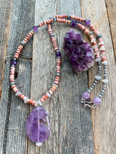 Load image into Gallery viewer, Spiny Oyster Shell Necklace | Amethyst | Mystic Labradorite | Moonstone | Jasper | Beaded Necklace | Beach Chic