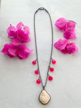 Load image into Gallery viewer, Happy Buddha Necklace | Pave Diamond | Fuchsia Chalcedony | Amethyst | Oxidized Sterling Silver