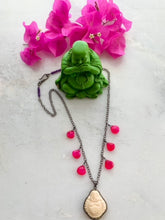 Load image into Gallery viewer, Happy Buddha Necklace | Pave Diamond | Fuchsia Chalcedony | Amethyst | Oxidized Sterling Silver