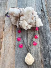 Load image into Gallery viewer, Happy Buddha Necklace | Pave Diamond | Fuchsia Chalcedony | Amethyst | Oxidized Sterling Silver