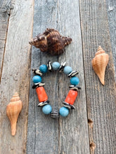 Load image into Gallery viewer, Pave Diamond Bracelet | Larimar | Bamboo Coral | African Trade Beads | Beach Chic