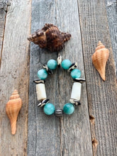Load image into Gallery viewer, Pave Diamond Bracelet | Green Moonstone | Bamboo Coral | African Trade Beads | Beach Chic