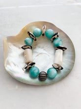 Load image into Gallery viewer, Pave Diamond Bracelet | Green Moonstone | Bamboo Coral | African Trade Beads | Beach Chic