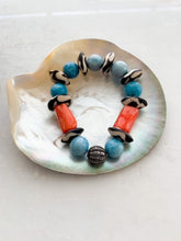 Load image into Gallery viewer, Pave Diamond Bracelet | Larimar | Bamboo Coral | African Trade Beads | Beach Chic
