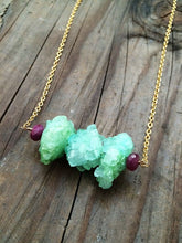 Load image into Gallery viewer, Green Apple Druzy Necklace / Ruby Necklace/ Bohemian Necklace / Gold Chain Necklace / SALE