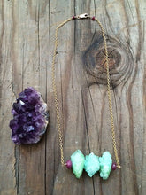 Load image into Gallery viewer, Green Apple Druzy Necklace / Ruby Necklace/ Bohemian Necklace / Gold Chain Necklace / SALE
