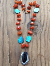 Load image into Gallery viewer, Kingman Turquoise Necklace | Carnelian | Garnet | Agate | 24K Gold Vermeil | Tribal | Gemstone | Bohemian