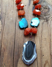 Load image into Gallery viewer, Kingman Turquoise Necklace | Carnelian | Garnet | Agate | 24K Gold Vermeil | Tribal | Gemstone | Bohemian