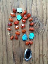 Load image into Gallery viewer, Kingman Turquoise Necklace | Carnelian | Garnet | Agate | 24K Gold Vermeil | Tribal | Gemstone | Bohemian