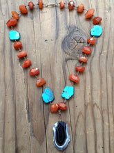 Load image into Gallery viewer, Kingman Turquoise Necklace | Carnelian | Garnet | Agate | 24K Gold Vermeil | Tribal | Gemstone | Bohemian