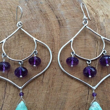 Load image into Gallery viewer, Chrysoprase Chandelier Earrings | Amethyst | Sterling Silver | Bohemian | Gemstone
