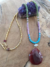 Load image into Gallery viewer, Carnelian Necklace | Arizona Sleeping Beauty Turquoise | Green Garnet | Mystic Sapphire | Ombre Necklace