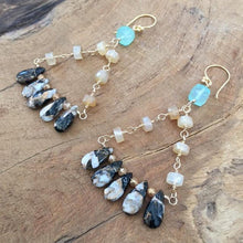 Load image into Gallery viewer, Chalcedony Earrings | Obsidian Earrings | Mystic Citrine Earrings | Chandelier Earrings | 24K Gold Vermeil | Gemstone Earrings