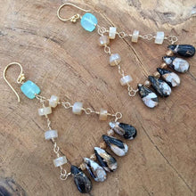 Load image into Gallery viewer, Chalcedony Earrings | Obsidian Earrings | Mystic Citrine Earrings | Chandelier Earrings | 24K Gold Vermeil | Gemstone Earrings
