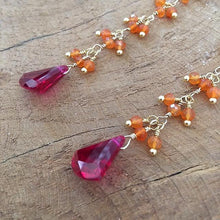 Load image into Gallery viewer, Deep Pink Corundum Earrings | Carnelian Earrings | 24K Gold Vermeil Earrings | Bohemian | Gemstone