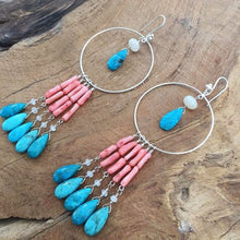 Load image into Gallery viewer, Coral Branch Earrings | Blue Moon Turquoise | Moonstone | Pearl Chalcedony | Bohemian | Gemstone