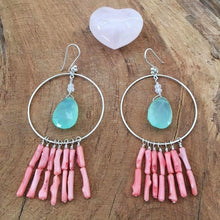 Load image into Gallery viewer, Coral Branch Earrings | Aqua Chalcedony Earrings | Moonstone Earrings | Hoop Earrings | Bohemian Earrings